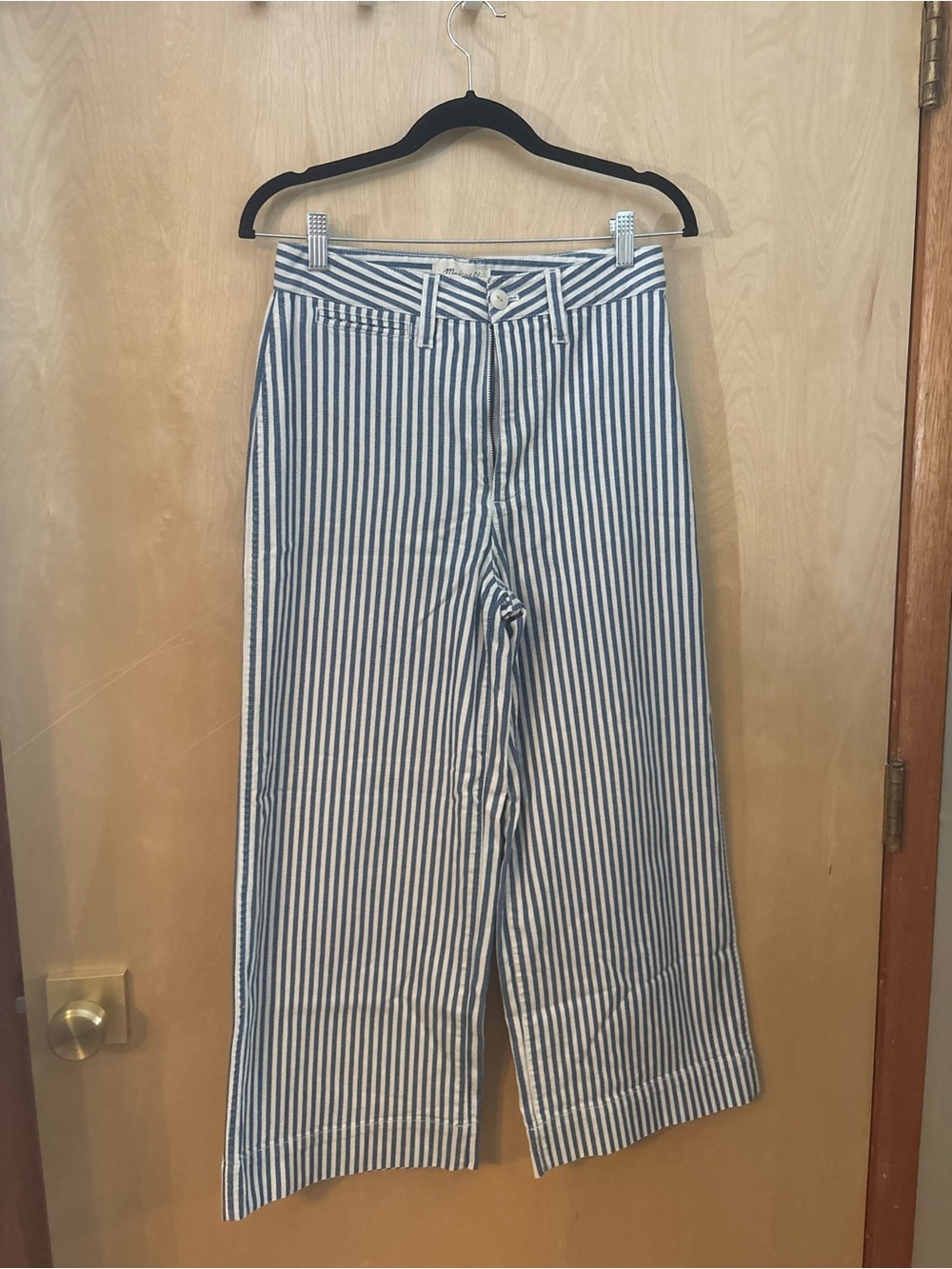MADEWELL Blue and White Stripped Wide Leg Jeans Sz 26